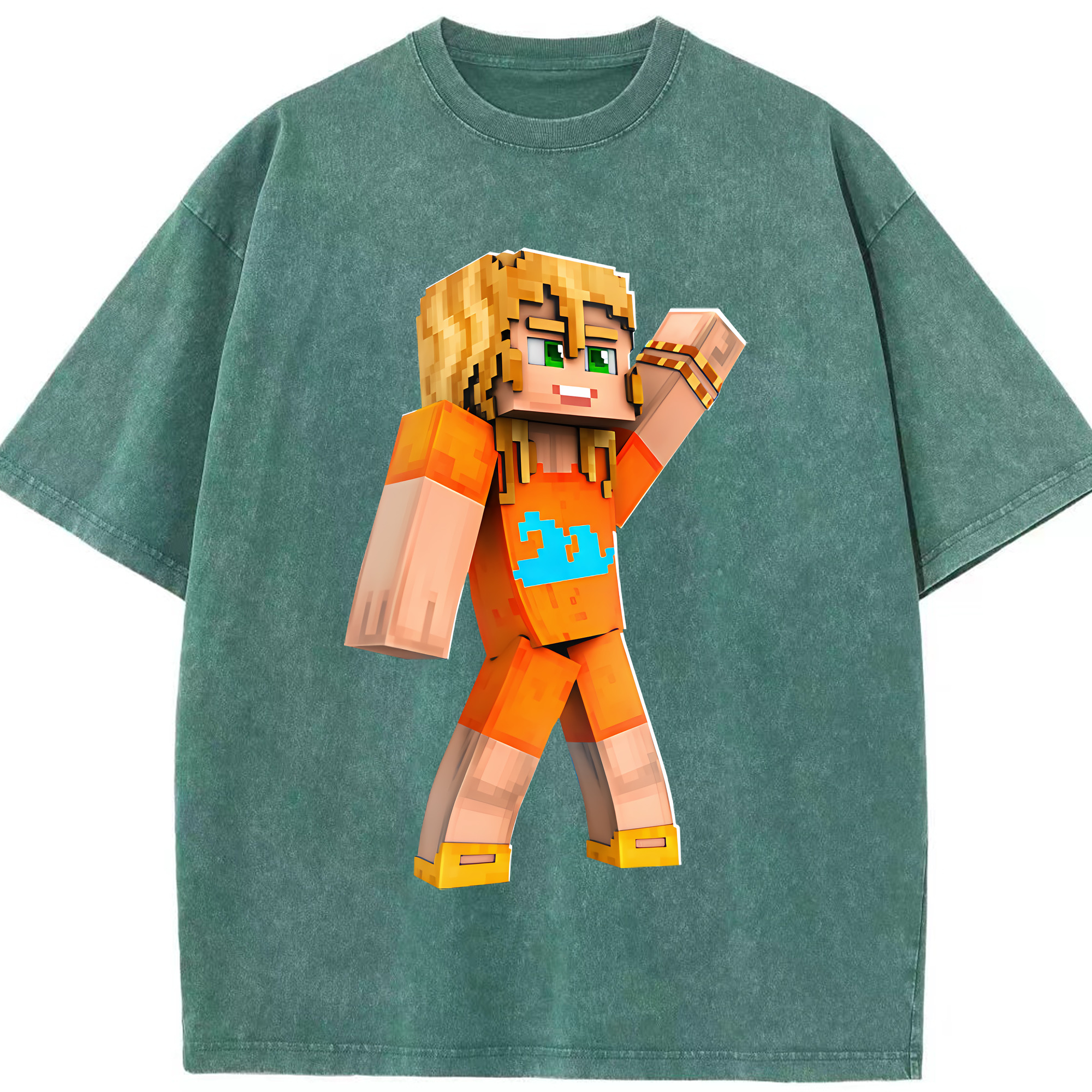 （画像用） マインクラフト ブロックの世界 Minecraft MC Block world 綿100% ヴィンテージ風 半袖Tシャツ（フロントプリント）